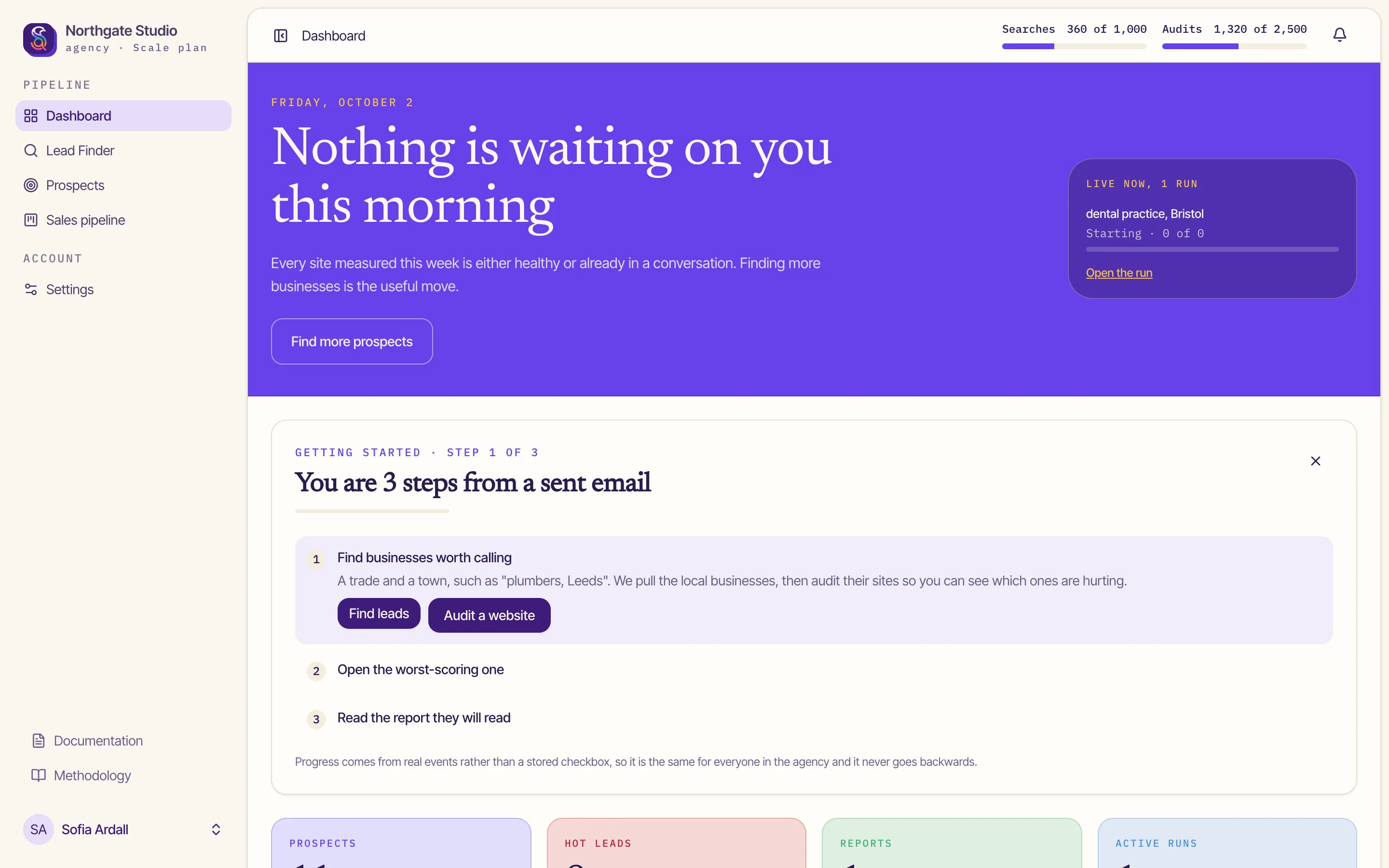 SiteAssay dashboard screen